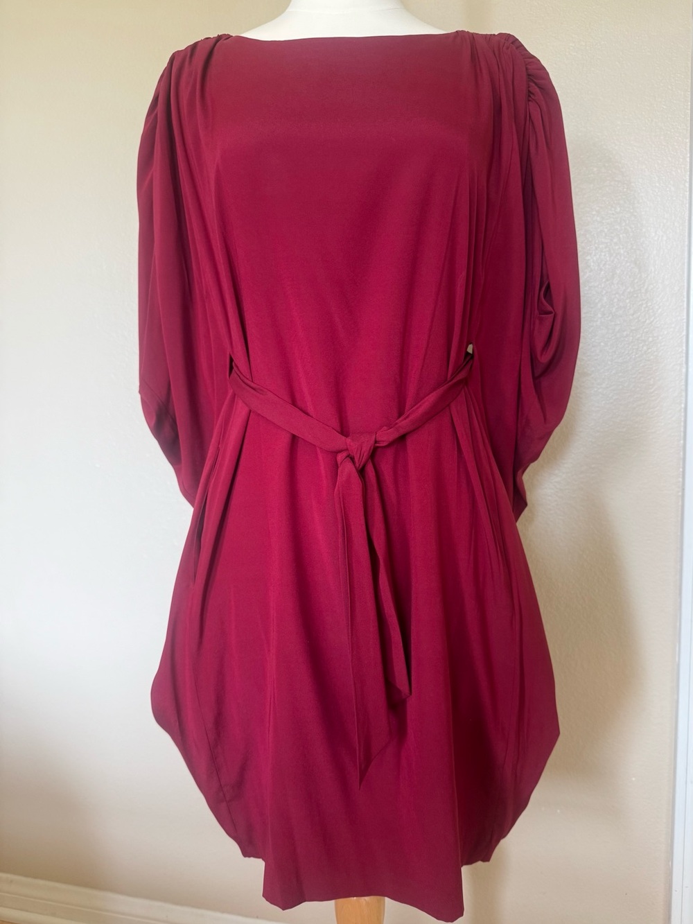 Suzi Chin for Maggy Boutique Burgundy Draped Long Sleeve Dress